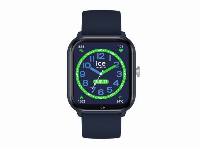 50441407-0 Ice Watch Smartwatch Uhr 022792 smart junior 2.0 ICE Blue mit 1.75 Zoll Display zeigt das Zifferblatt in Blau und Grün, inkl. Fitness-Tracker und Wetteranzeige. Ideal für Kinder.