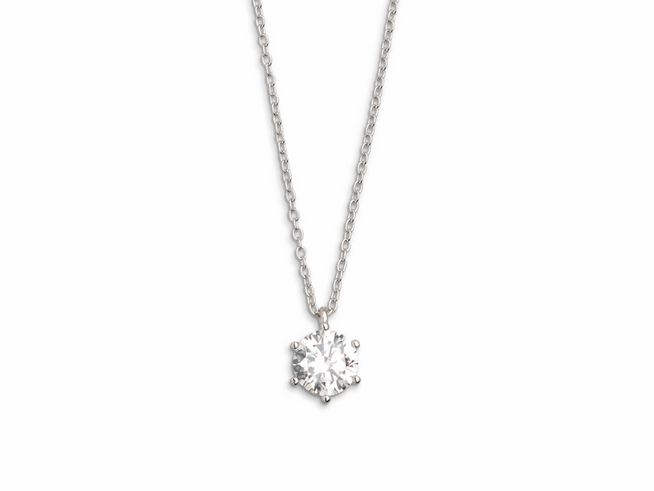 Xenox Sterling Silber Kette XS7175 in der Länge von 40-45 cm mit Krappe Silber Ankerkette und einem funkelnden Anhänger, der elegant am Hals liegt.