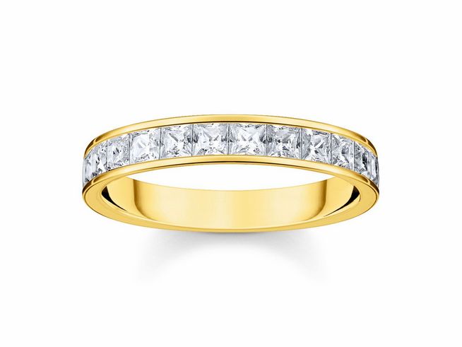Thomas Sabo Ring TR2358-414-14-60 aus Sterling Silber, vergoldet in Gelbgold, mit weißen Zirkonia. Elegantes Design, Größe 60, ideal für besondere Anlässe oder den Alltag.
