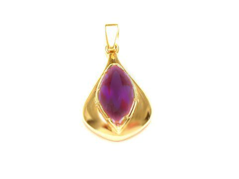 Amethyst Gold Anhänger, Designer Schmuck von Juwelier Harnisch, zeigt einen eleganten, tropfenförmigen Amethyst in goldener Fassung, ideal als stilvolles Accessoire.