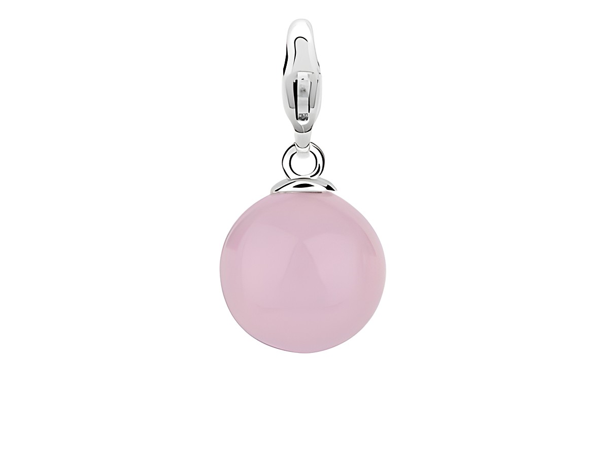 Ti Sento Silber Charm in der Farbe Pink Rock Large 8057LR, zeitloses Design mit einer glatten, runden, rosa Quarzperle und einem robusten silbernen Karabinerverschluss. Ideal für persönliche Schmuckkollektionen.