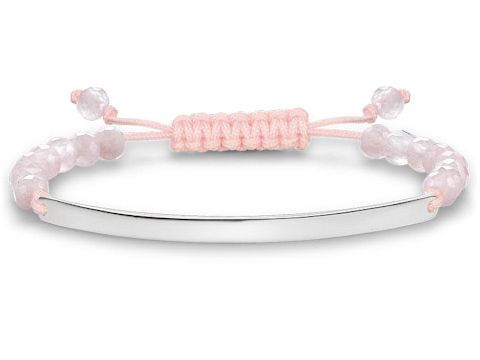 Makramee Armband von Thomas Sabo in Silber mit Rosenquarz und pinkem Nylon, verstellbar von 16 bis 21 cm, exklusives Design der Love Bridge Kollektion.