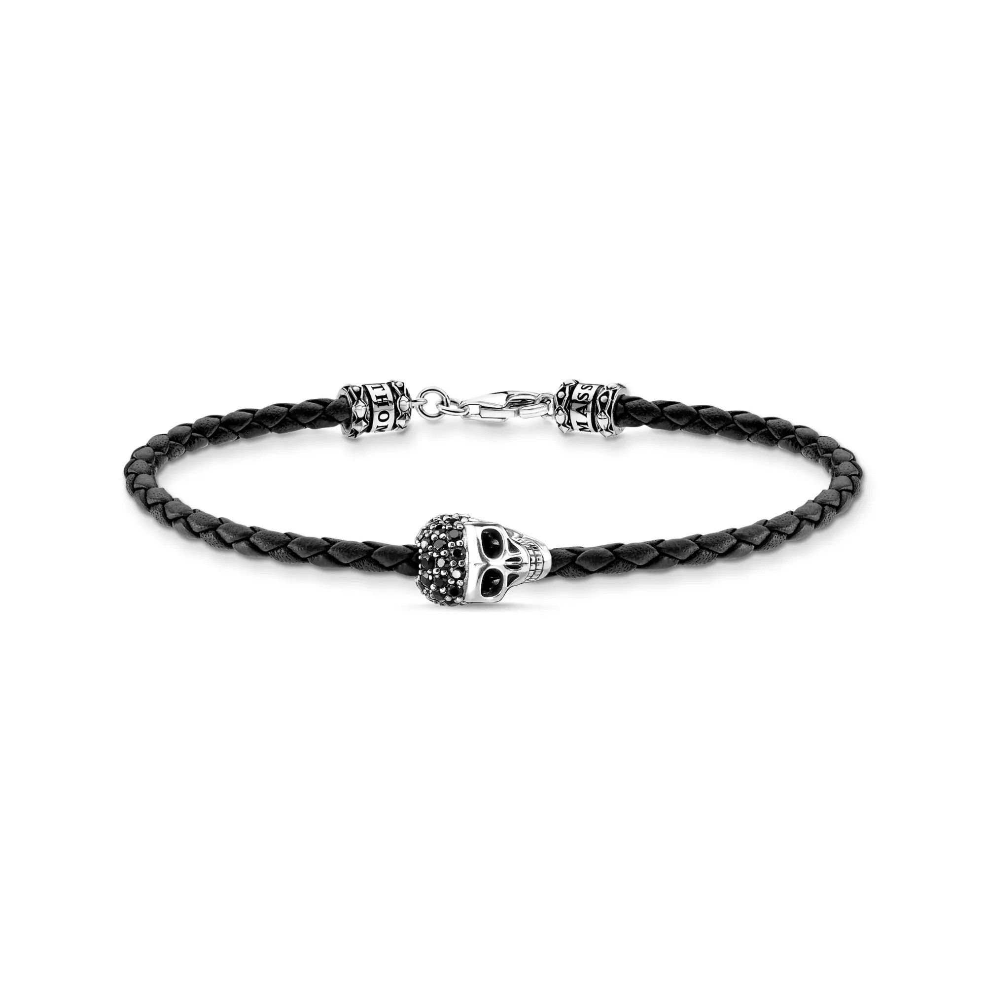 Thomas Sabo Armband Sterling Silber geschw. Totenkopf - Leder - Zirkonia - 16 cm