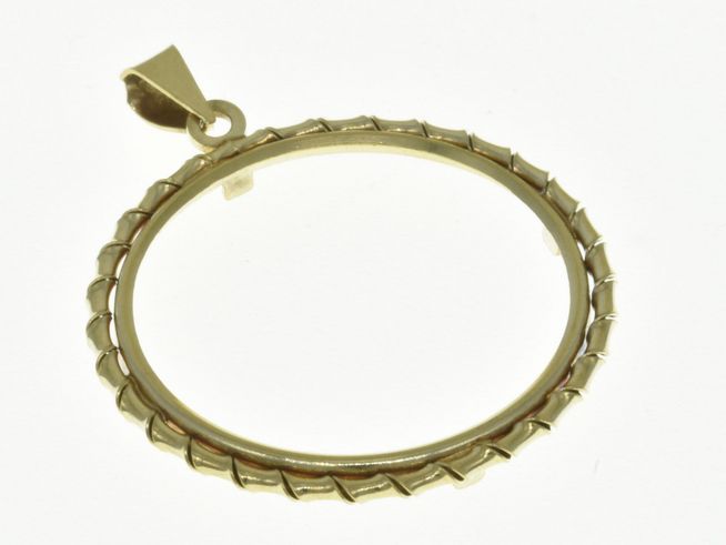 Münzfassung Anhänger aus 585 Gold mit Spiralkordel, passend für Münzen bis 26,1 mm Durchmesser, Hersteller Juwelier Harnisch, elegantes und zeitloses Design.