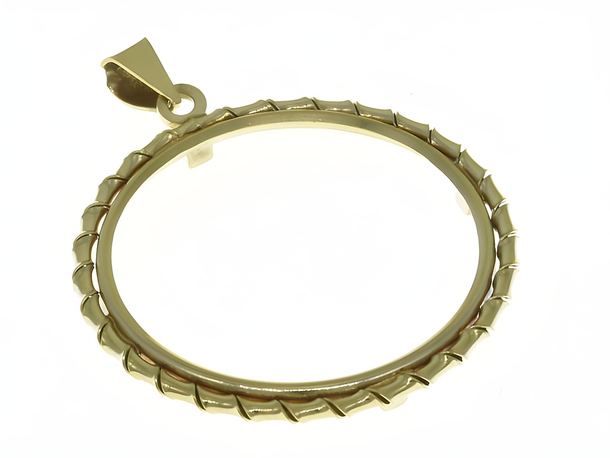 Münzfassung Anhänger aus 585 Gold mit Spiralkordel, passend für Münzen bis 26,1 mm Durchmesser, Hersteller Juwelier Harnisch, elegantes und zeitloses Design.