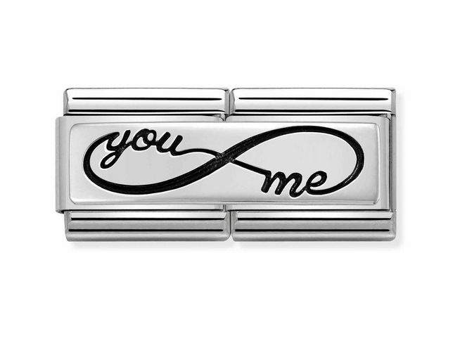Edelstahl und Sterling Silber Armbandglied mit dem doppelt gravierten Motiv "you me" und Unendlichkeitszeichen in eleganter Ausführung von Nomination Classic 330710 43.