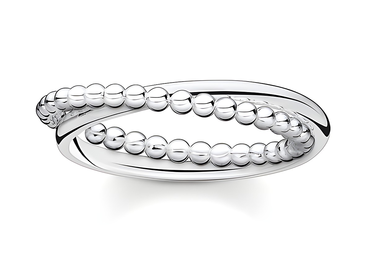 Eleganter Thomas Sabo Ring TR2321-001-21-48 aus Silber in Größe 48 mit geschwungenem Design und perlenförmigen Details, ideal für stilvolle Akzente.
