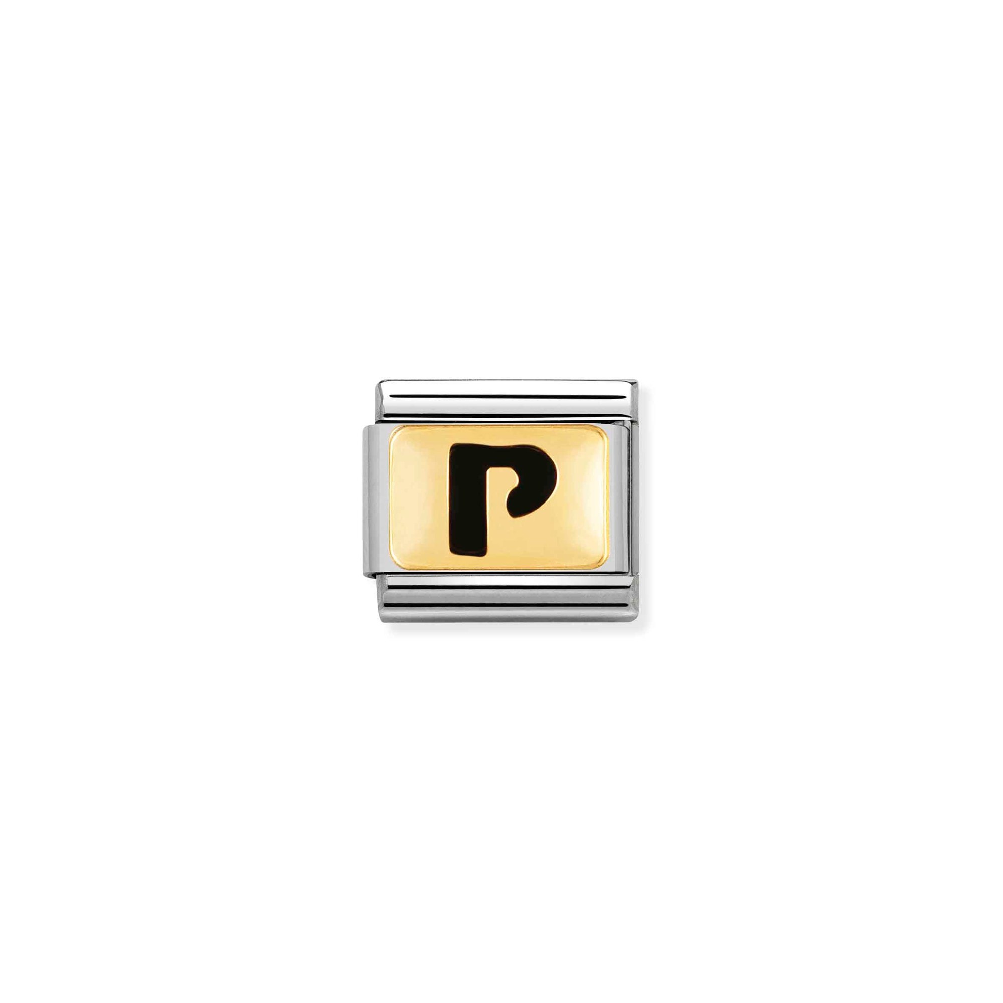 Nomination Composable Classic Charm Buchstabe P schwarz - Edelstahl, Gold 750 Gelbgold, Emaille