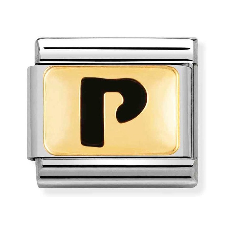Nomination Composable Classic Charm Buchstabe P schwarz - Edelstahl, Gold 750 Gelbgold, Emaille