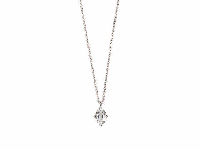 Xenox Weißgold Kette XG4559 mit 42 cm Länge, FARBSTEIN Kareekette aus 375 Weißgold, elegant und zart, mit transparenter Anhängerdetail für einen stilvollen Look.