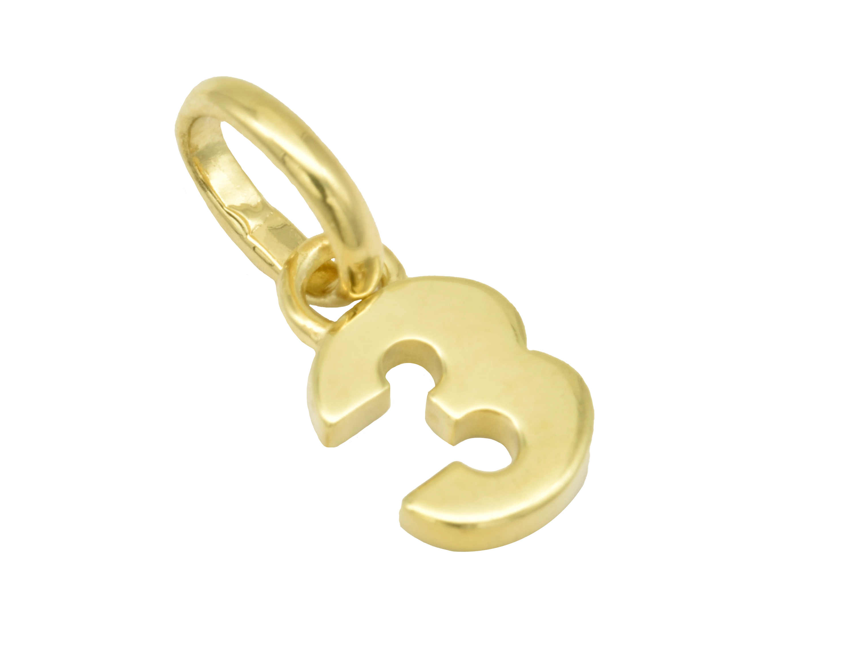 Gold Anhänger Zahl 3 aus 750 Gelbgold, poliert, symbolisiert Glückszahlen. Hergestellt von Juwelier Harnisch, ideal als individueller Schmuck.