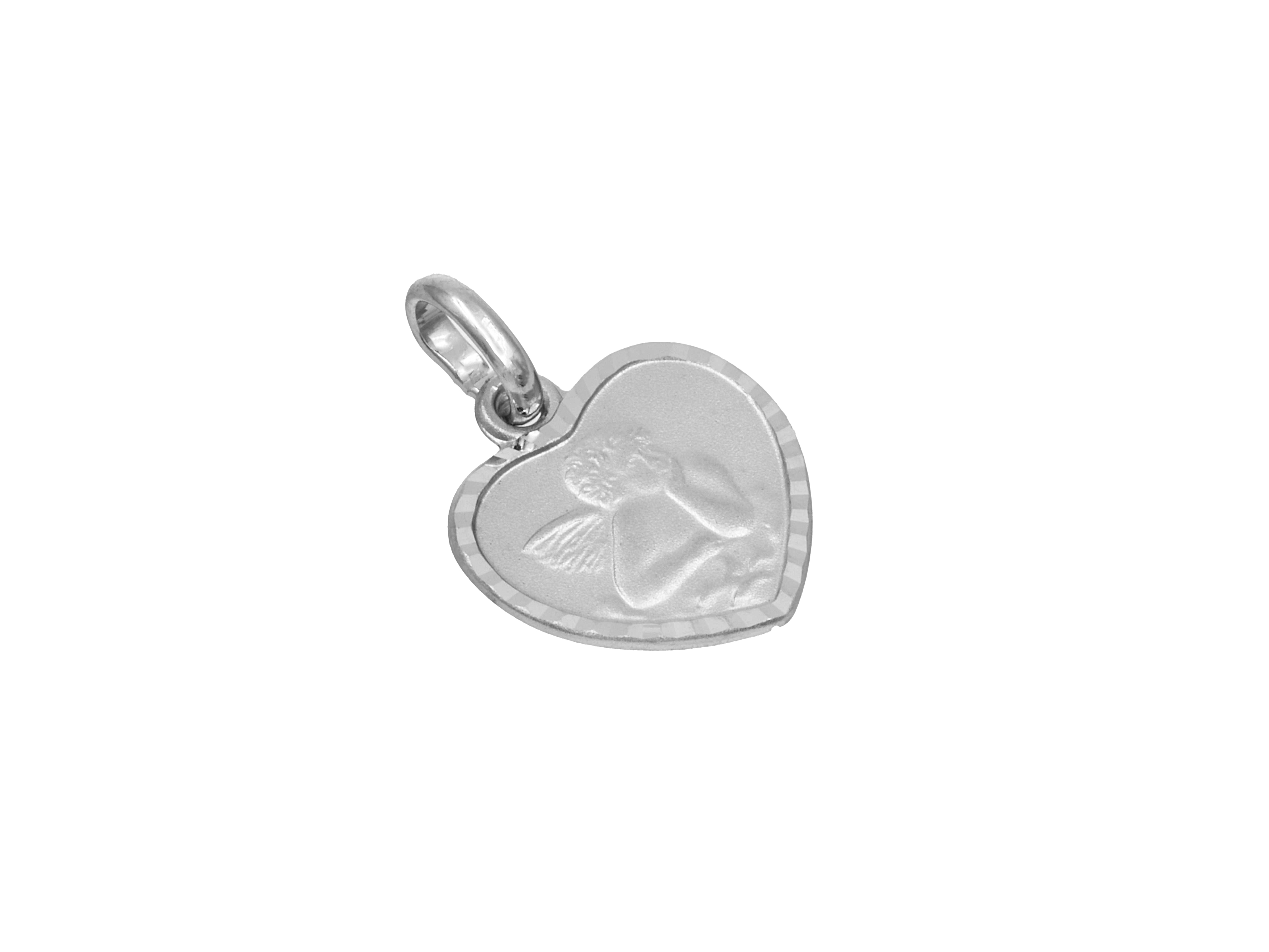 Anhänger Engel Herz - Schutzengel - Sterling Silber rhod. Anhänger in Herzform aus rhodiniertem Sterling Silber mit Relief eines Schutzengels. Elegantes Schmuckstück von Juwelier Harnisch, ideal als Geschenk oder für den persönlichen Gebrauch.