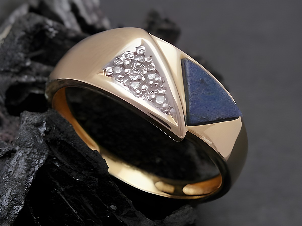 Gold Ring - edel - Gold 585 bicolor - Lapis Lazuli + Brillant - Goldring Gr. 55, Hersteller: Juwelier Harnisch, bis Gr. 56/18. Elegantes Design mit glanzvollen Materialien.