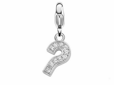 Silberner Charm von Ti Sento in Form einer Fragezeichen-Zahl, verziert mit funkelnden Steinen, ideal für eine modische Schmuckkollektion.