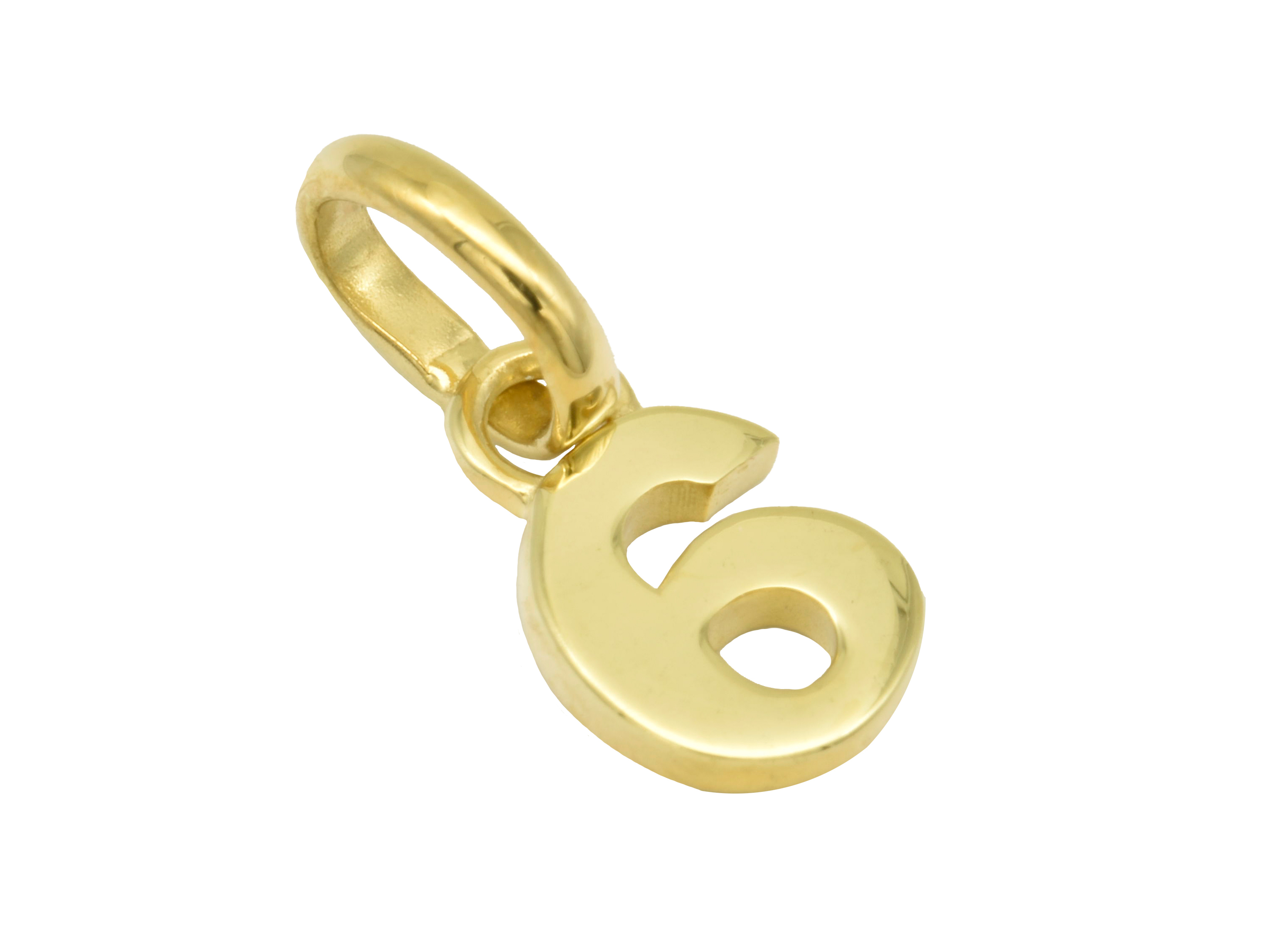 Gold Anhänger Zahl 6 aus poliertem Gelbgold, symbolisiert Glückszahlen, hergestellt von Juwelier Harnisch, mit einem modernen und eleganten Design. Ideal als persönliches Schmuckstück.