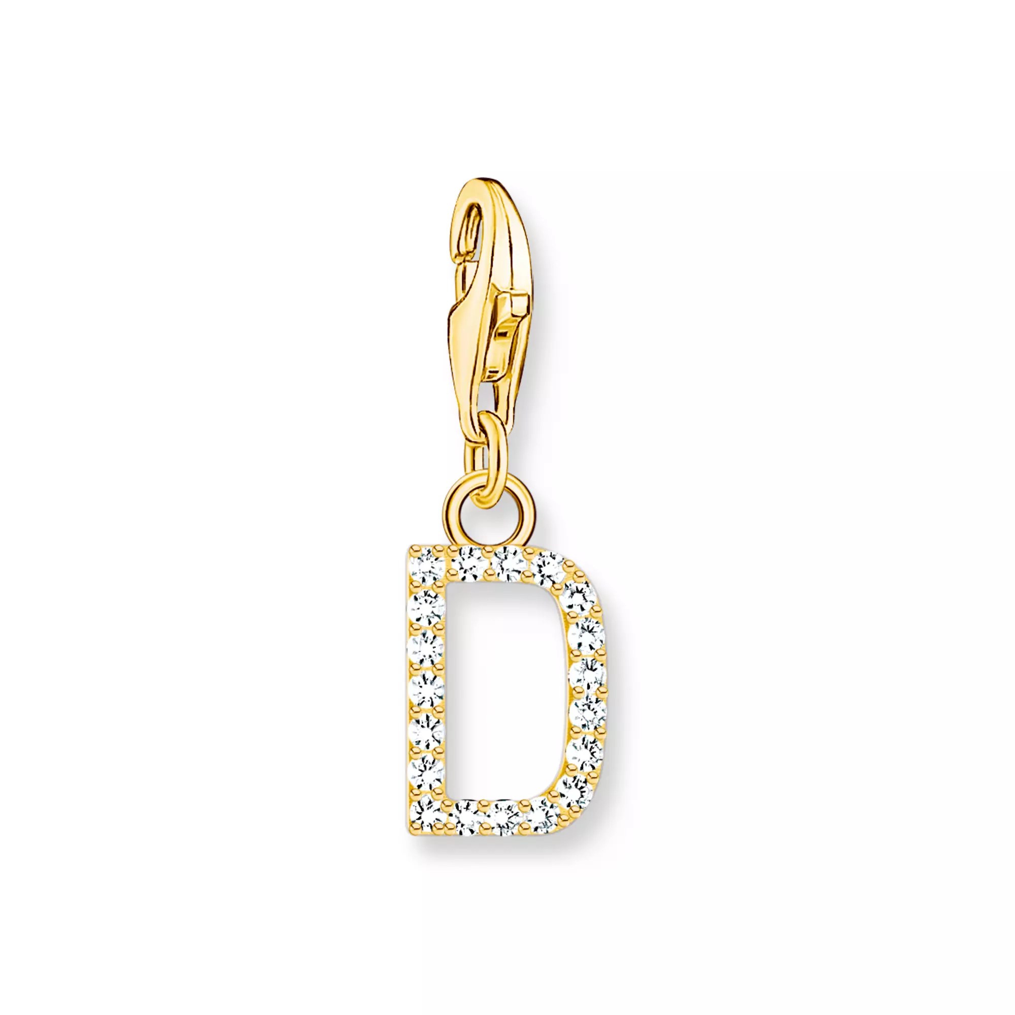 Thomas Sabo Charm-Anhänger - funkelnder Buchstabe D - Silber Gelbgold verg. & Zirkonia - Weiß