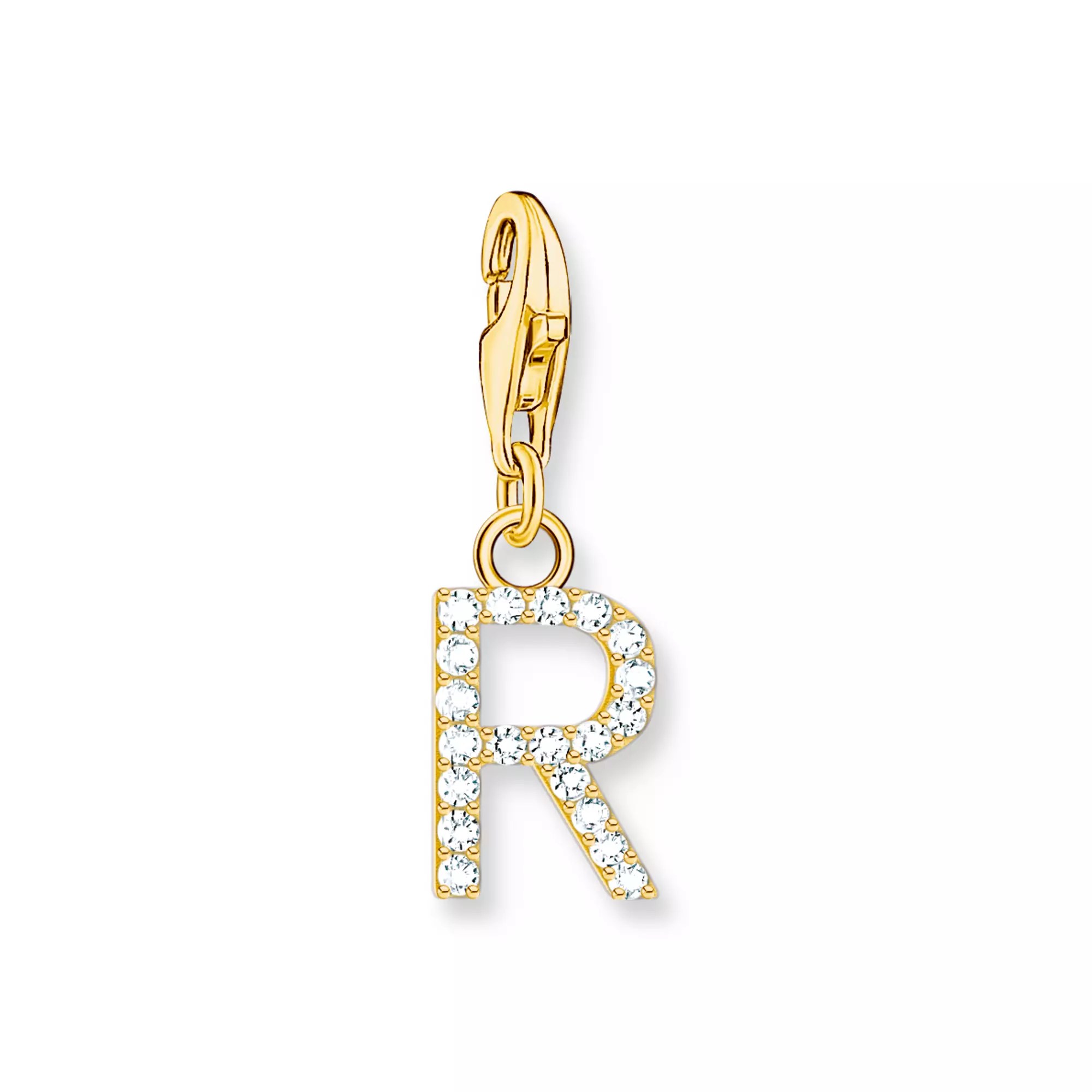 Thomas Sabo Charm-Anhänger - funkelnder Buchstabe R - Silber Gelbgold verg. & Zirkonia - Weiß