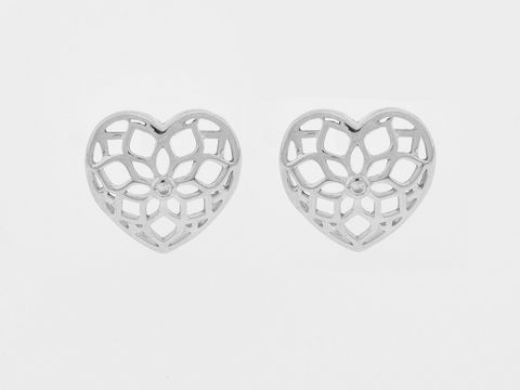 Ohrringe Silber rhod. Herz mit Lotosblumenmuster, Stecker, Zirkonia von Juwelier Harnisch, ideal für einen eleganten Akzent.