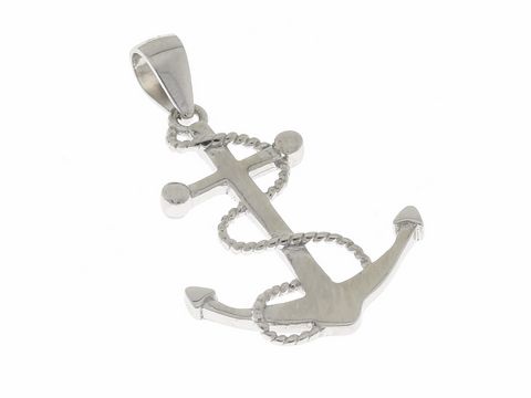 Anhänger in Form eines Ankers aus Silber rhodiniert mit einem Seil-Design, maritimes Motiv, Hersteller Juwelier Harnisch, ideal für maritime Liebhaber und Seefahrt-Enthusiasten.