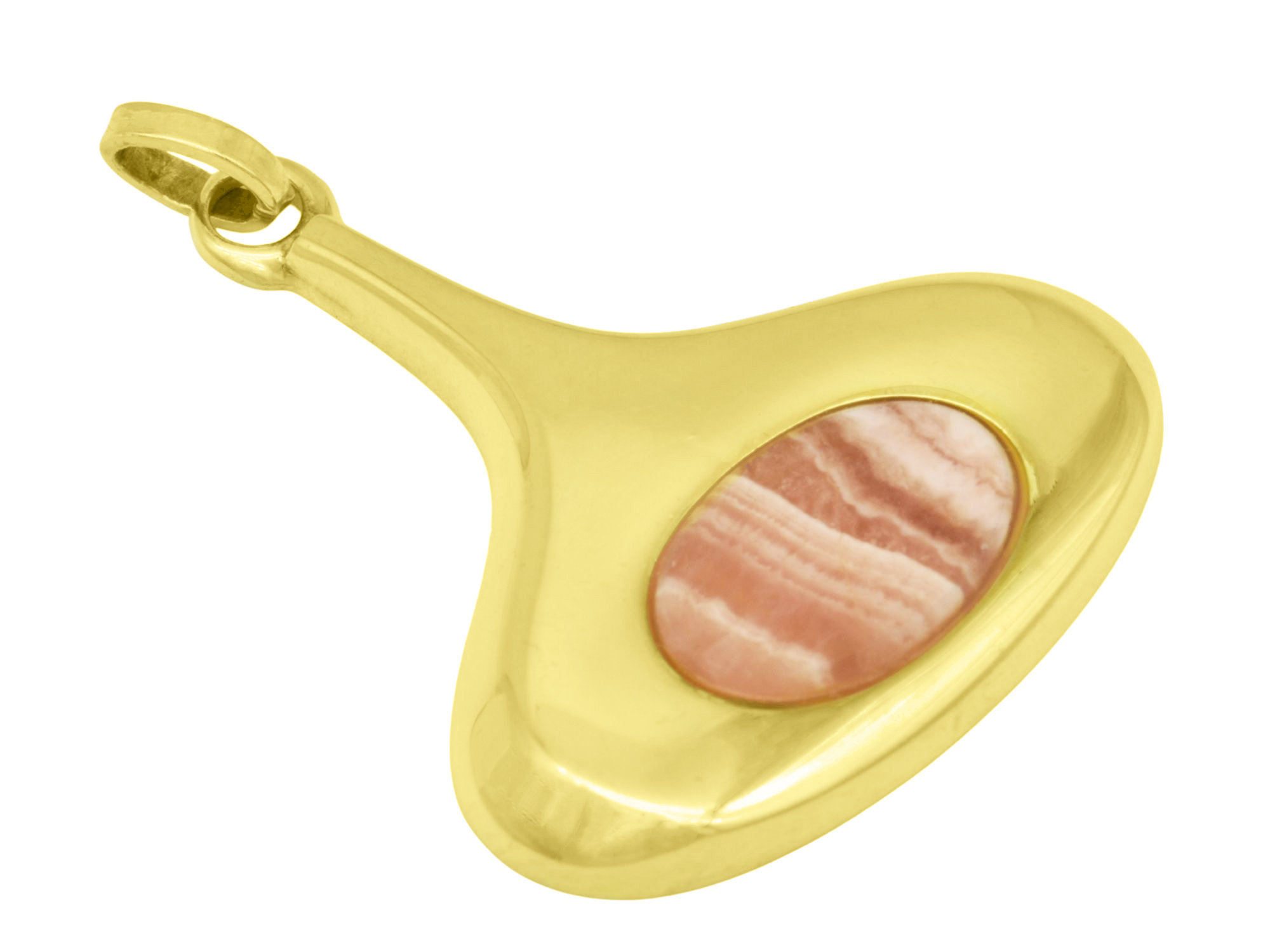 Anhänger Gold Retro 70er Stil Rhodochrosit - Gelbgold poliert - Rhodochrosit Rosa