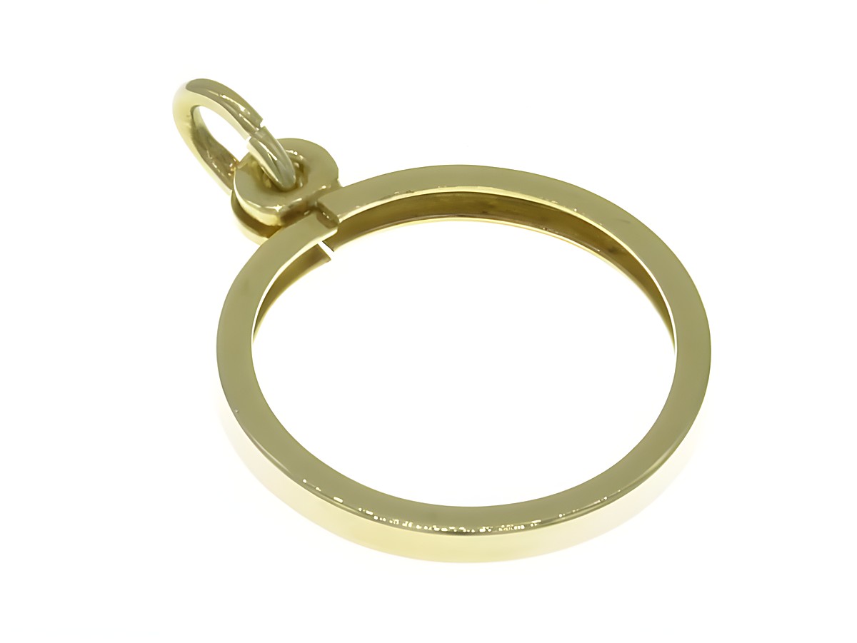 Münzfassung Anhänger schlicht aus 585 Gold für Münzen mit maximal 15 mm Durchmesser, hergestellt von Juwelier Harnisch. Ideal zur individuellen Präsentation von Münzen. – Ansicht 2