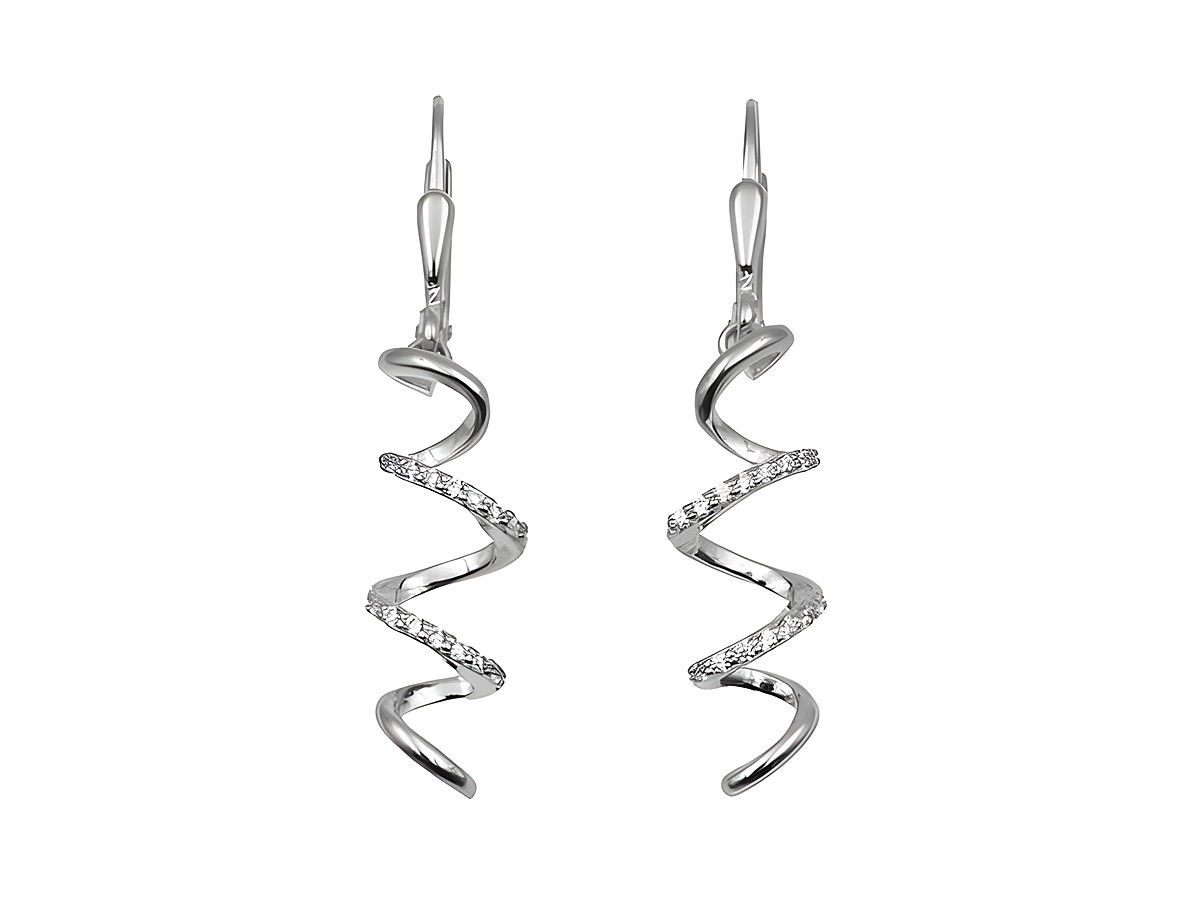 Ohrhänger Twister aus 925 Sterling Silber, poliert, mit Zirkonia, gefertigt von Juwelier Harnisch, geschwungenes Design mit funkelnden Steinen.