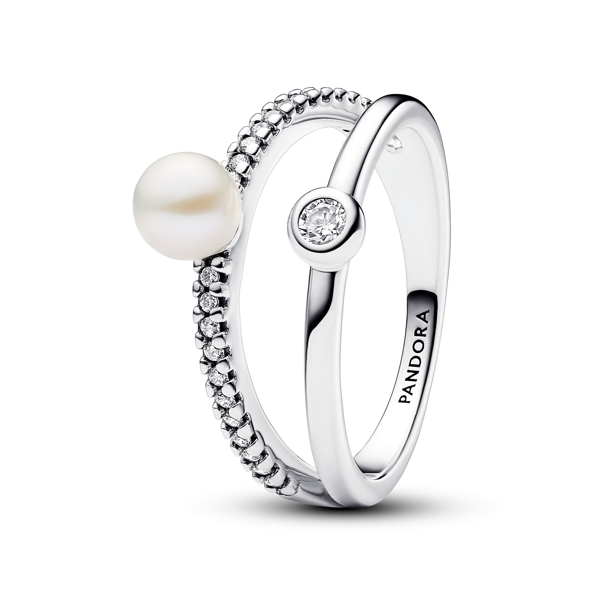 Pandora Zuchtperle & Pavé Doppelband-Ring - Silber - Steinmix Weiß