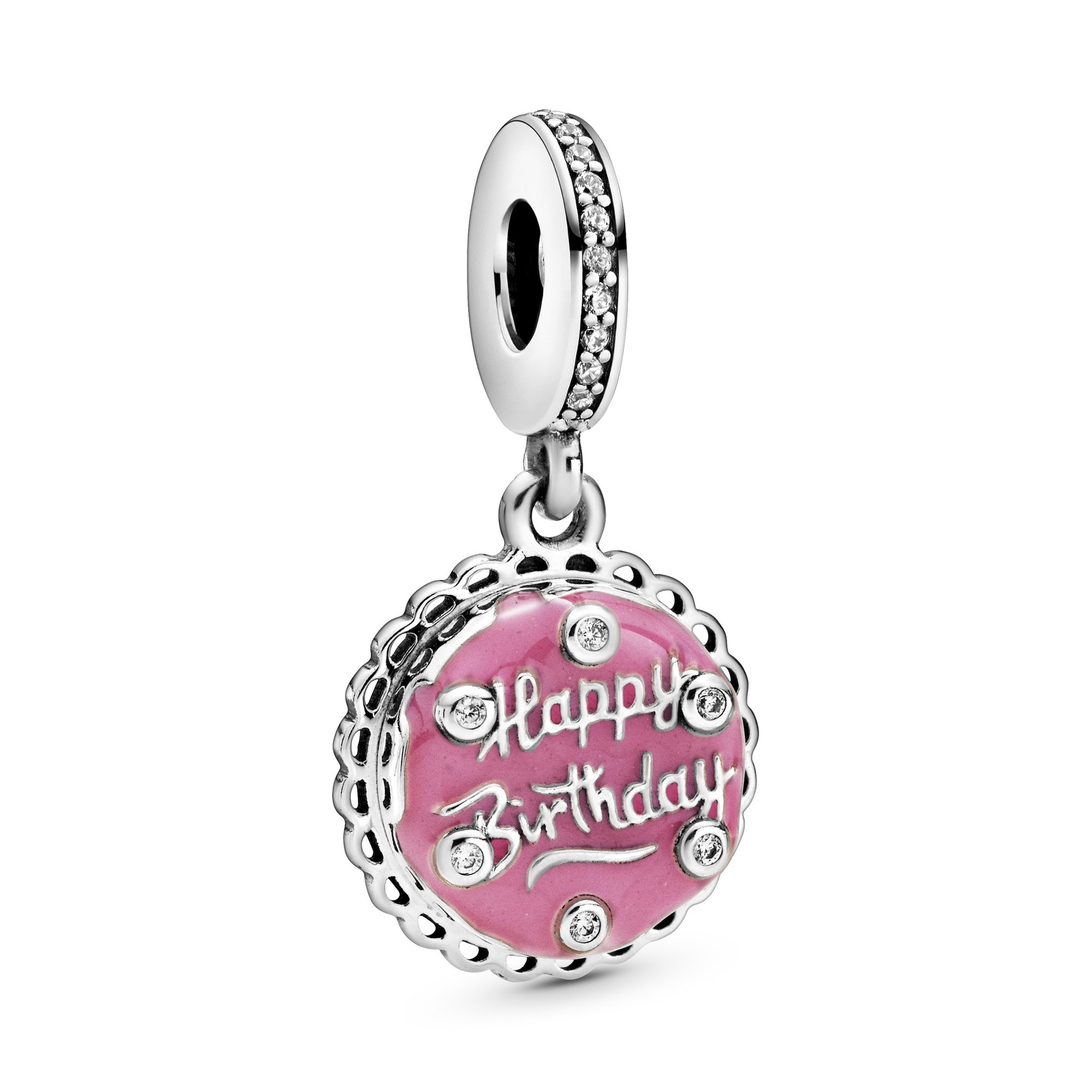 Pandora Silber Charm Anhänger - Geburtstagstorte - Zirkonia + Emaille
