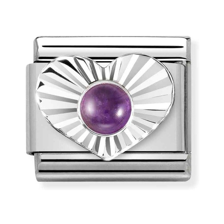 Nomination Composable Classic Charm Herz Amethyst lila - Edelstahl, Sterling Silber diamantiert