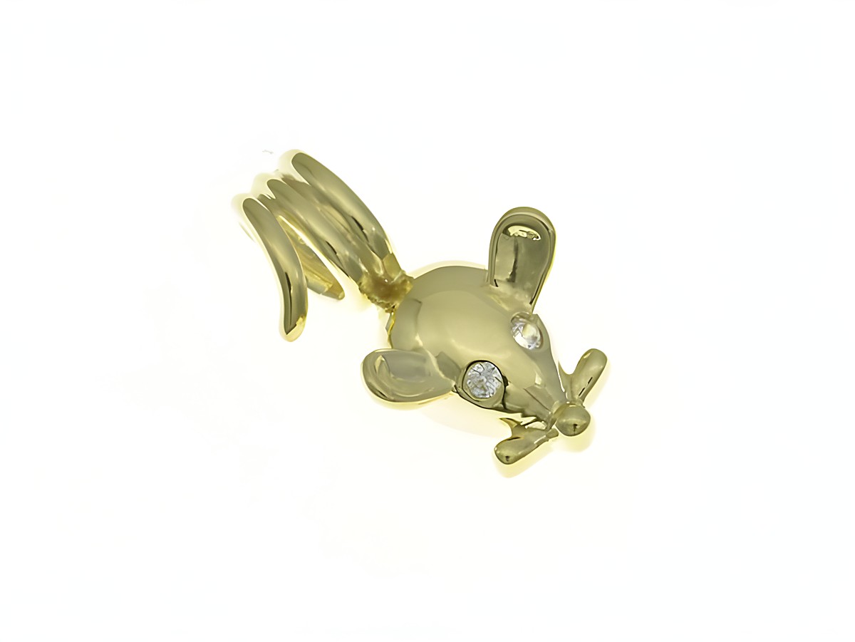 Maus Anhänger aus Gelbgold 750 mit Zirkonia-Augen, filigranes Design, ideal für Tierliebhaber, hergestellt von Juwelier Harnisch, glänzende Oberfläche.
