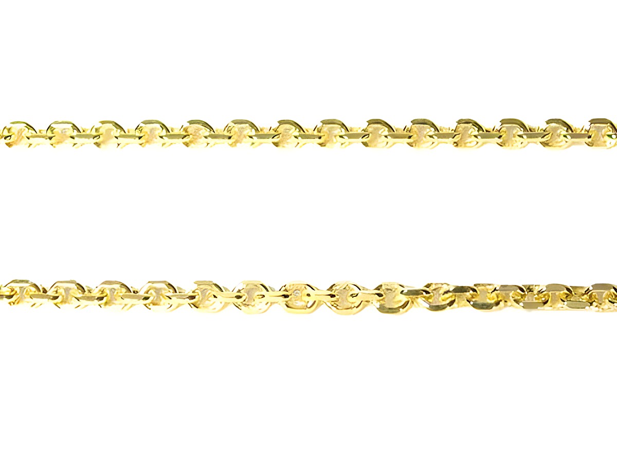 Hochwertige vergoldete Doublé Kette von Juwelier Harnisch, 50 cm lang und 1,8 mm dick, präsentiert sich elegant mit glänzenden Gliedern. Ideal für jeden Anlass.