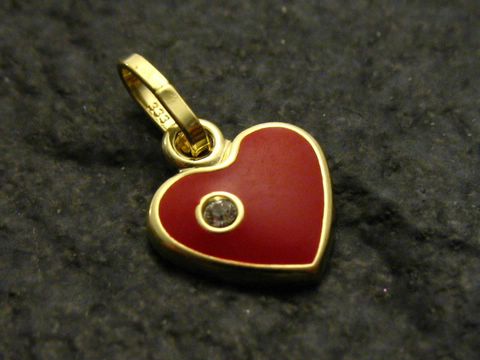 Herz emaillierter Gold Anhänger mit Kristall, Hersteller: Juwelier Harnisch, idealer Kinderschmuck in buntem Design, perfekt als Geschenk oder für besondere Anlässe.