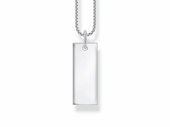 Silberne Gravur Kette von Thomas Sabo mit einem Column-Tag-Anhänger in rechteckiger Form, Länge von 40 bis 45 cm, elegant und schlicht, ideal zum Personalisieren.