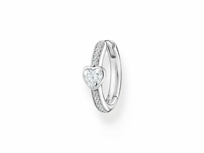 Thomas Sabo Creole 1 Stück CR692-051-14 aus Sterling Silber mit Zirkonia, herzförmiger Anhänger und funkelnden Steinen, stilvoller Ohrschmuck für besondere Anlässe.