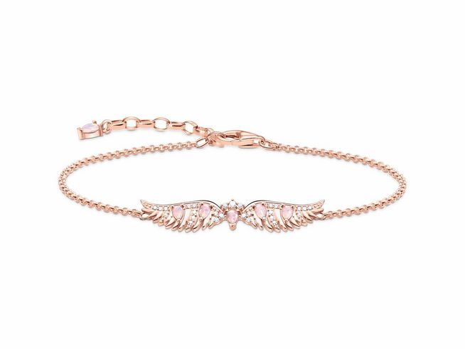 Armband von Thomas Sabo aus Sterling Silber, vergoldet in Roségold mit Phönix Flügeln und bunten Verzierungen, elegant und stilvoll, ideal für besondere Anlässe.