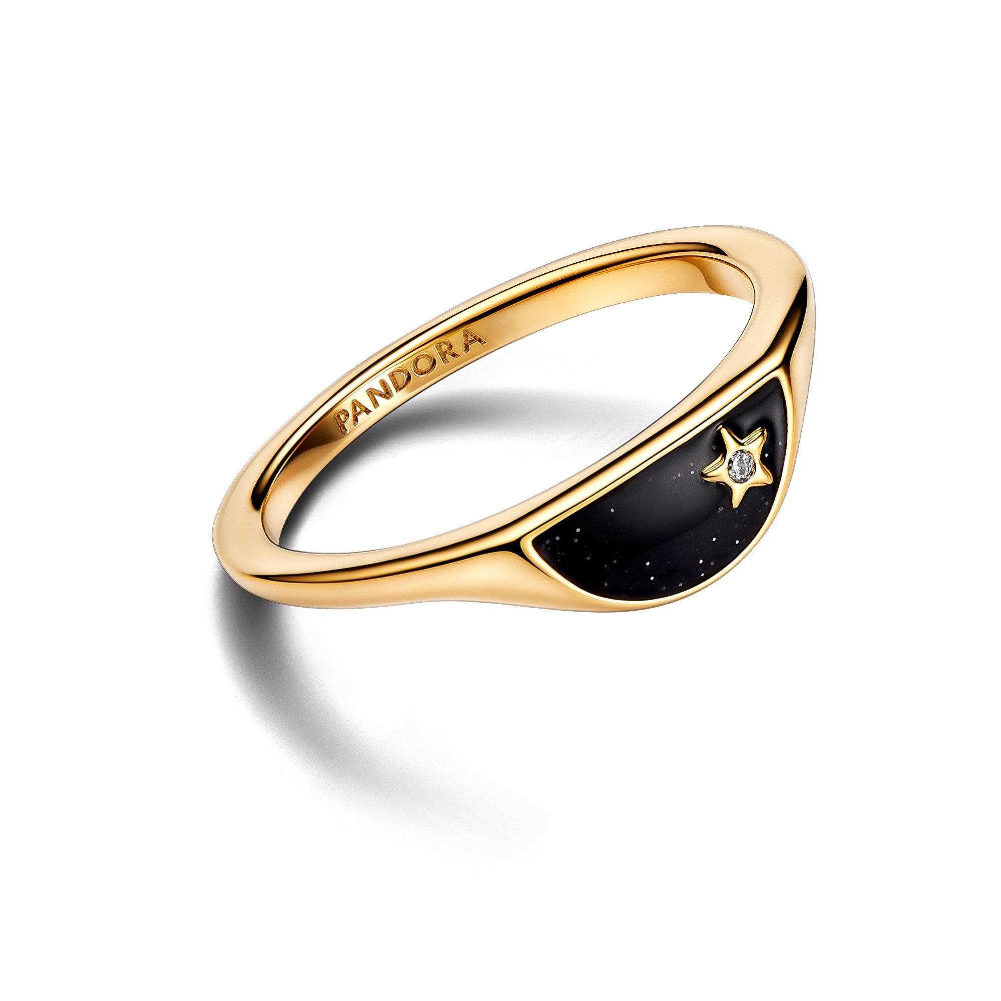 Pandora ME halbierter Emaille Siegelring - Gelbgold verg. - Zirkonia + Emaille Schwarz – Ansicht 3