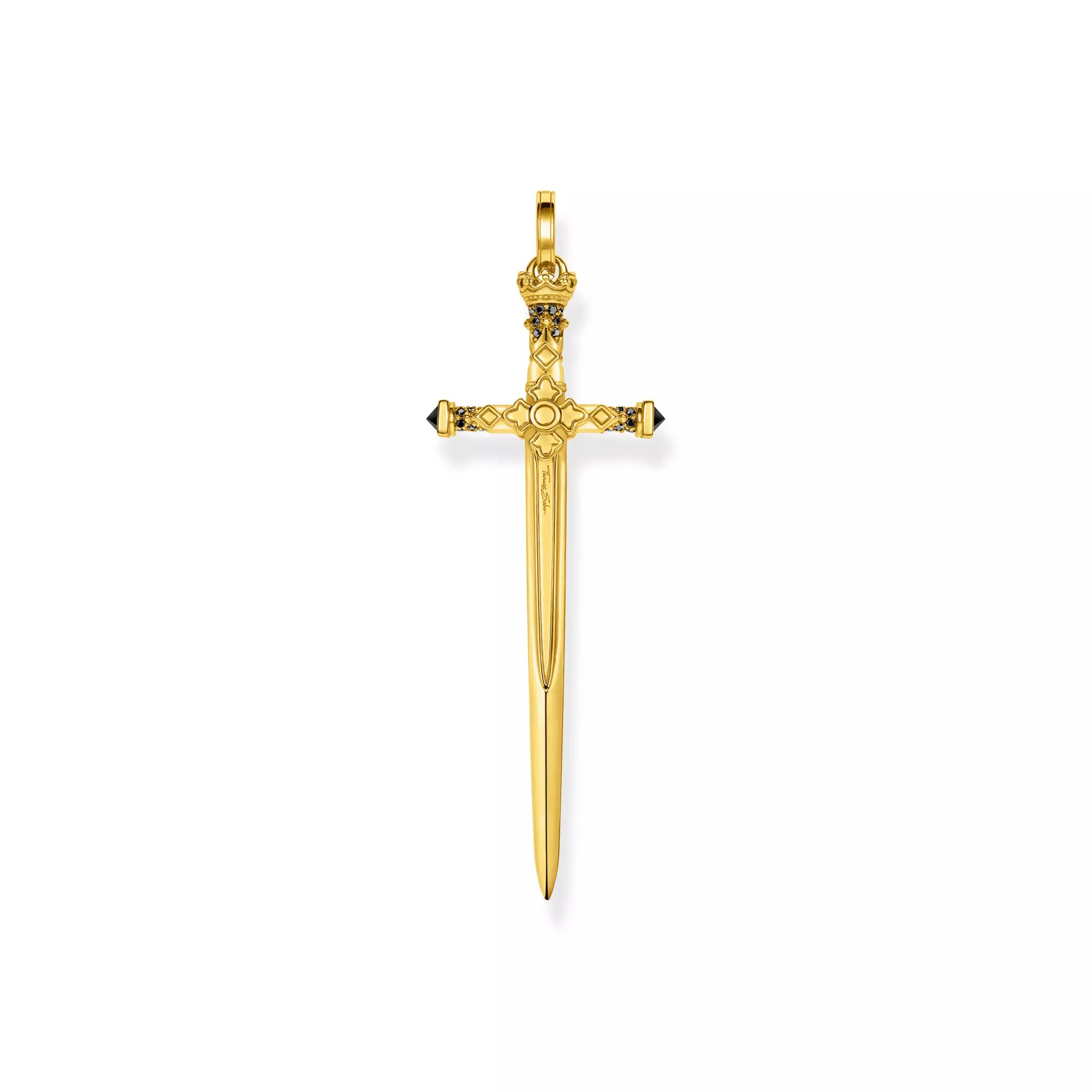 Thomas Sabo Kreuz Anhänger Sterling Silber - vergoldet Gelbgold + Onyx + Zirkonia schwarz – Ansicht 2