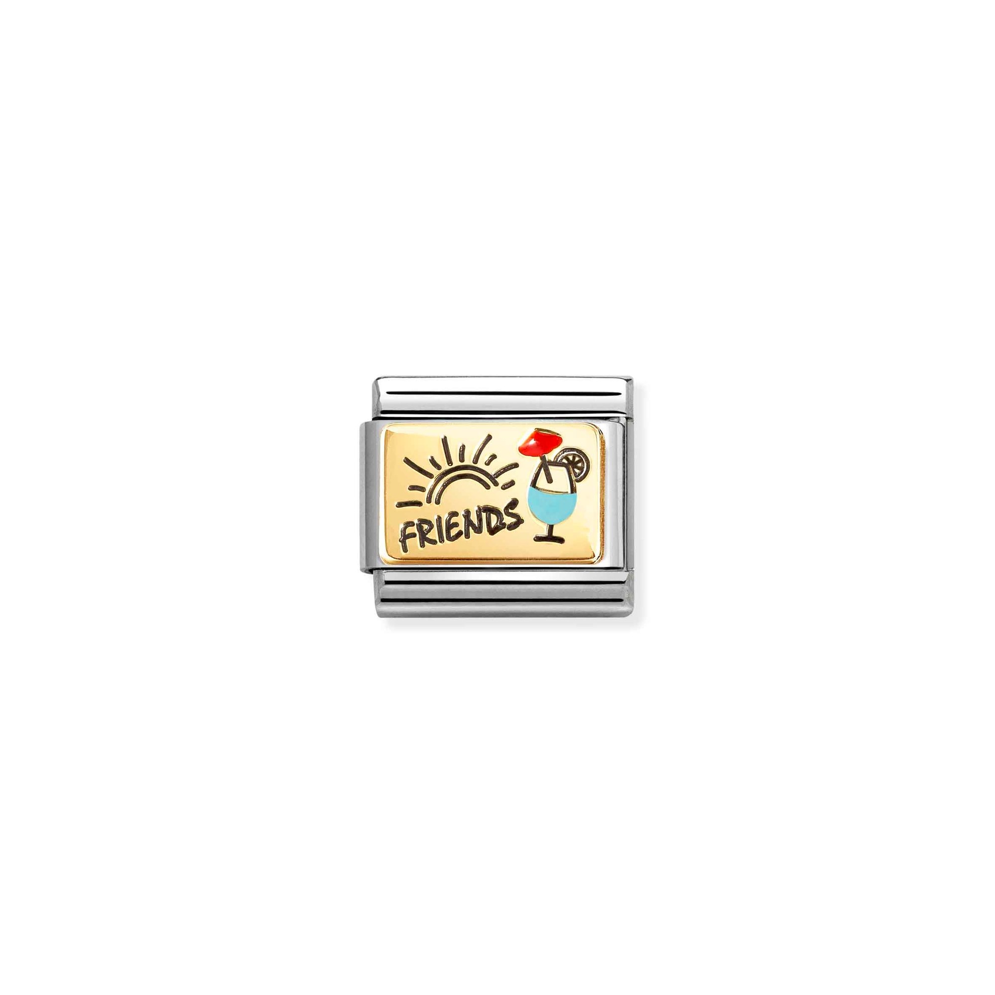 Nomination Composable Classic Charm Friends mit Cocktailglas - Edelstahl, Gold 750 Gelbgold, Emaille