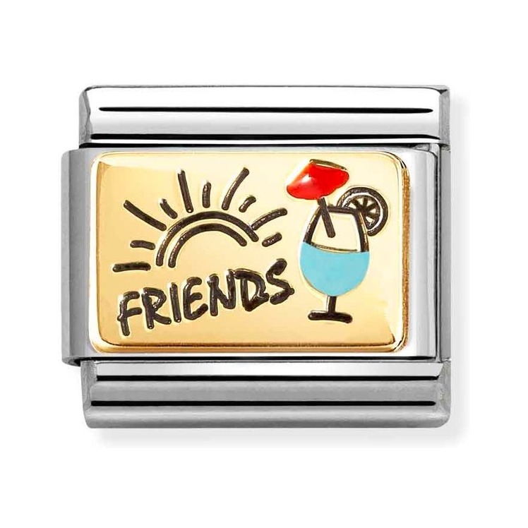 Nomination Composable Classic Charm Friends mit Cocktailglas - Edelstahl, Gold 750 Gelbgold, Emaille