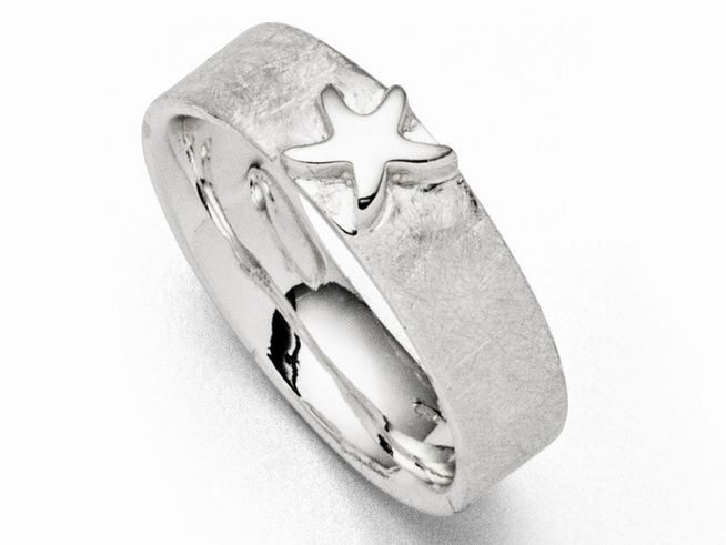 Sterling Silber Ring mit Seestern-Motiv in Größe 54, flache Oberfläche mit leichtem Glanz, ideal für maritime Liebhaber, Hersteller DUR.