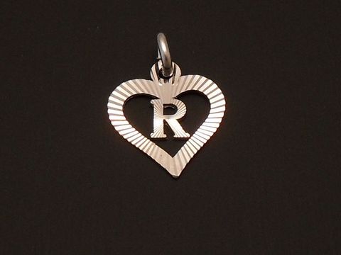 Herz mit Buchstabe R aus rhodiniertem Sterling Silber, markiert mit Hersteller Juwelier Harnisch, dekorativer Anhänger in eleganter Form.