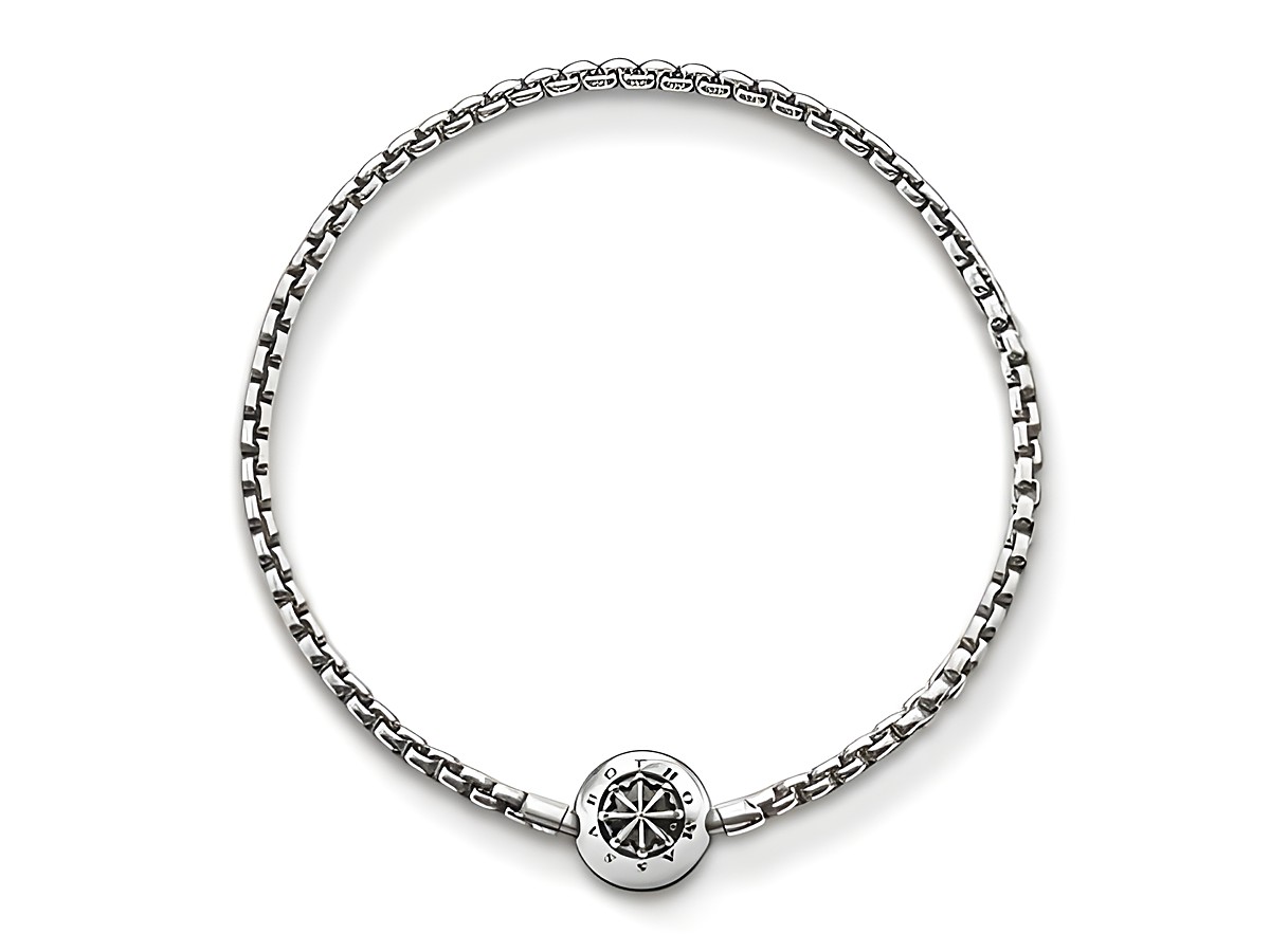 Silbernes Armband von Thomas Sabo mit schwarzer Oxidation und einem Kompass-Anhänger, Modell KA0002-001-12-L17, 17 cm lang, ideal für stilvolle Akzente.