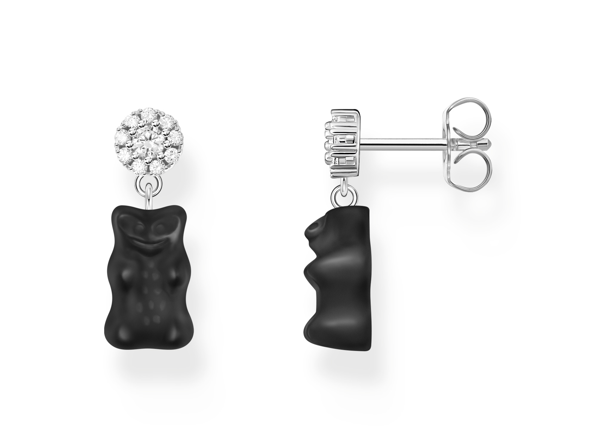 Thomas Sabo Ohrringe H2330-052-11 mit schwarzem Goldbär Gummibärchen-Anhänger und funkelndem Stein, elegant und verspielt, ideal für Liebhaber von HARIBO und Neuheiten.
