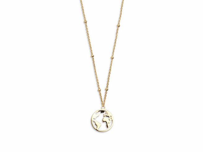 Xenox Sterling Silber Kette XS2984G in Gelbgold vergoldet mit Kareekette und Weltkugel Anhänger, eine elegante Reise-Inspiration für wanderlustige Seelen.