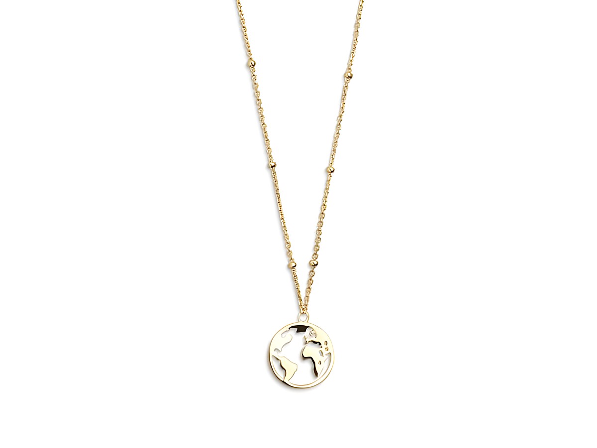 Xenox Sterling Silber Kette XS2984G in Gelbgold vergoldet mit Kareekette und Weltkugel Anhänger, eine elegante Reise-Inspiration für wanderlustige Seelen.
