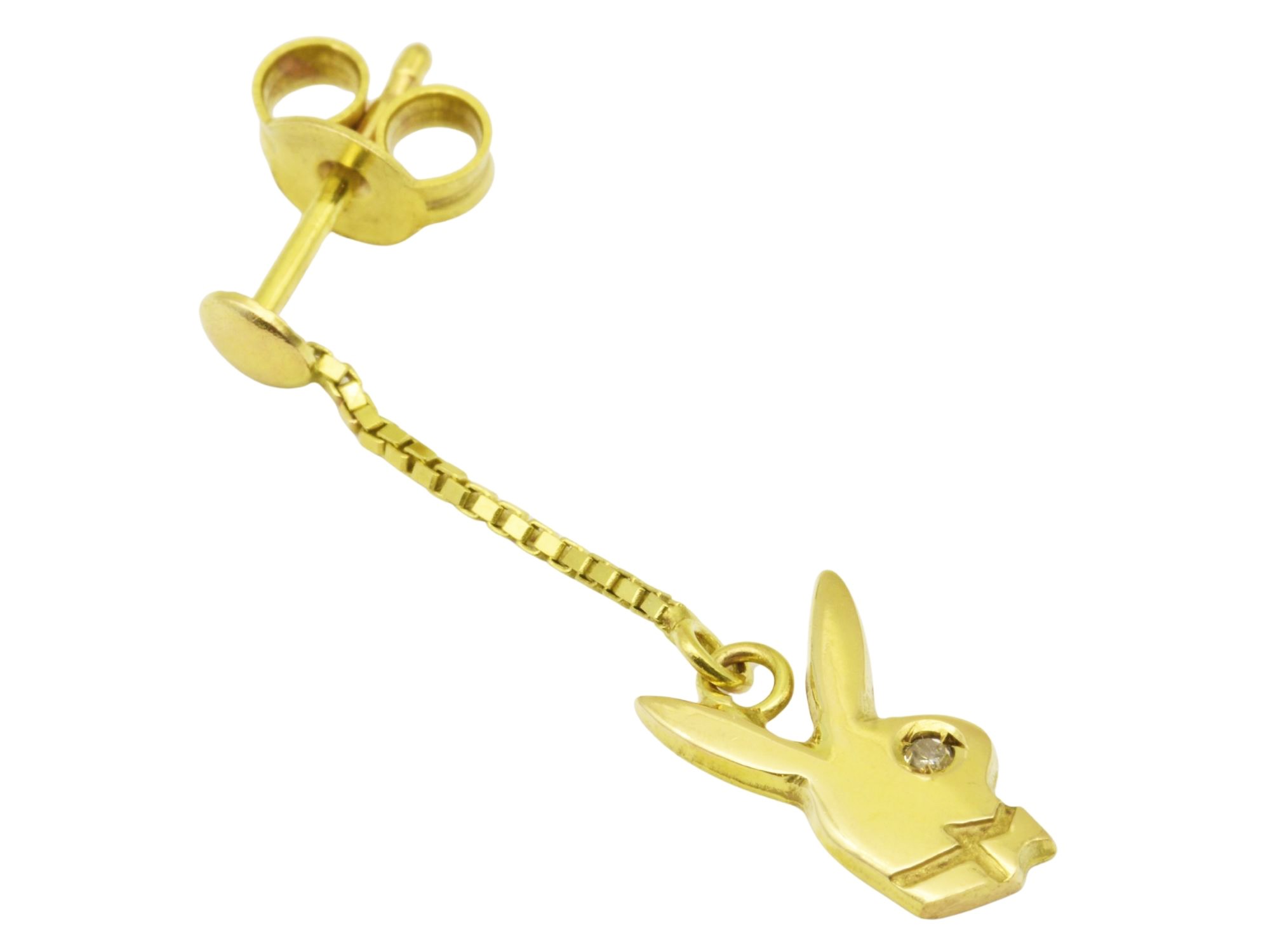 Ohrringe Ohrstecker Bunny Hase 1 Stück - kein Paar - Gelbgold 585 - poliert - Diamant 0,005ct W-PF