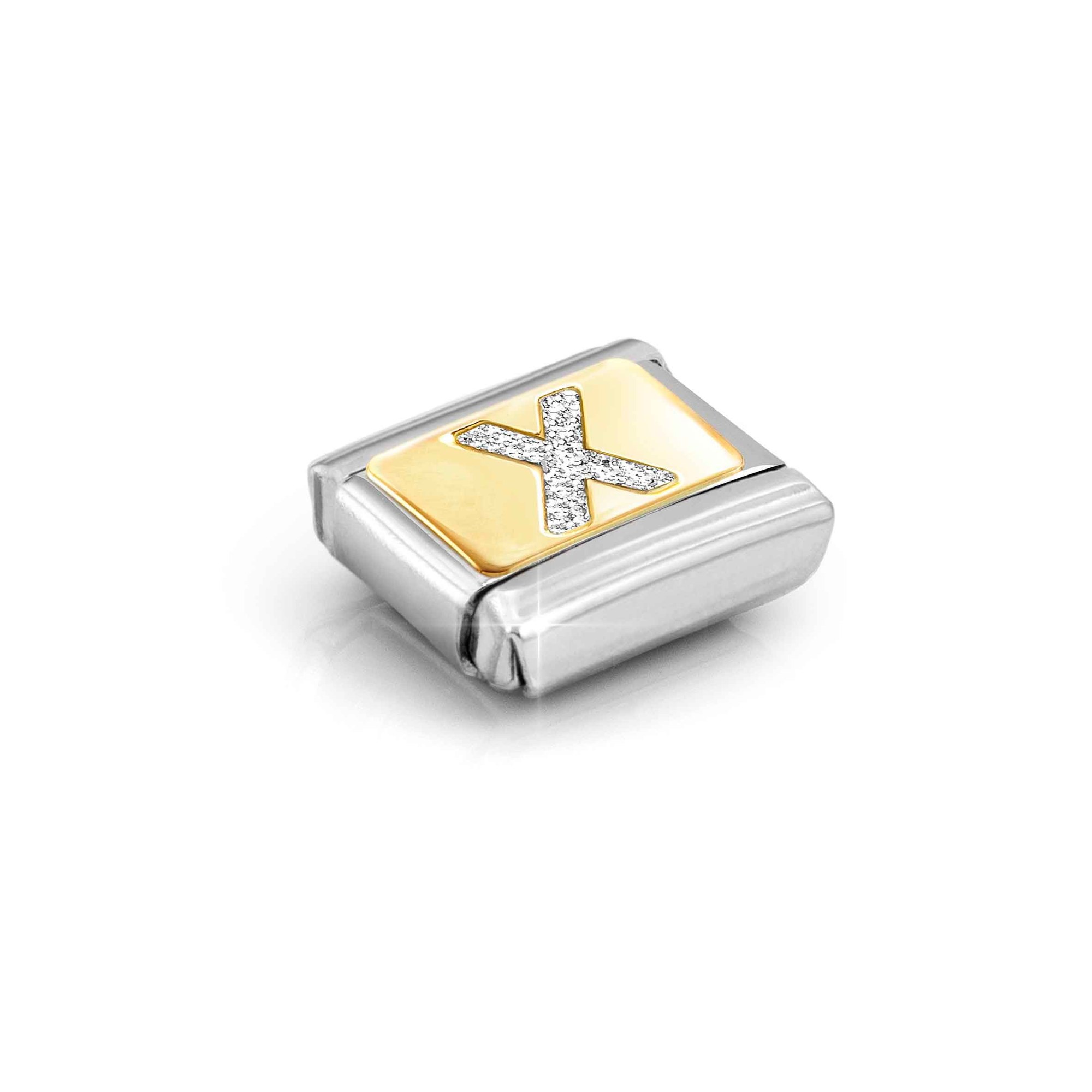 Nomination Composable Classic Charm Buchstabe X Silberglitzer - Edelstahl, Gold 750, Emaille – Ansicht 4