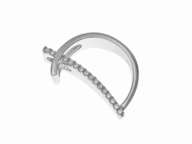 Anhänger aus poliertem rhodiniertem Sterling Silber in Form des Buchstabens D, verziert mit Zirkonia, Hersteller Juwelier Harnisch.