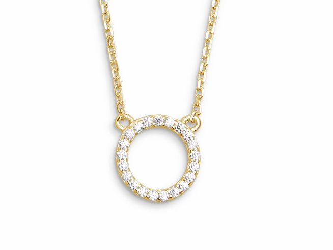 Xenox Sterling Silber Kette XS3573G 40-45 cm CLASSIC CIRCLE mit vergoldeter Ankerkette und funkelnden Zirkonia-Steinen in einem eleganten Kreisdesign.