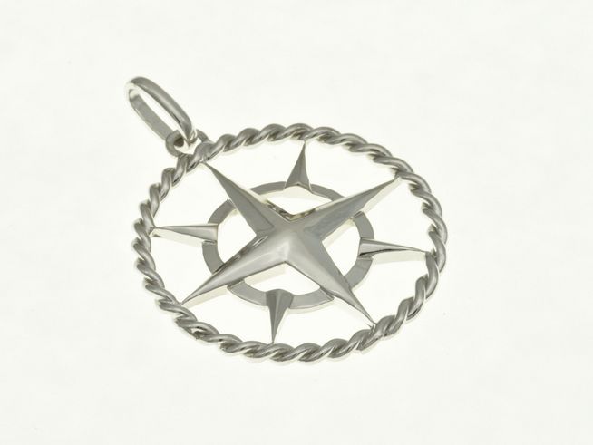 Kompass Anhänger aus rhodiniertem Sterling Silber, gefertigt von Juwelier Harnisch, mit maritimem Design und feiner Verwicklung, ideal für Liebhaber der Seefahrt.